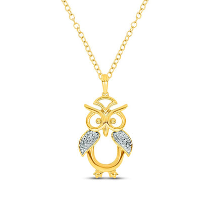Natural Diamond Accent Owl Pendant in Sterling Silver with 14K Gold Plate