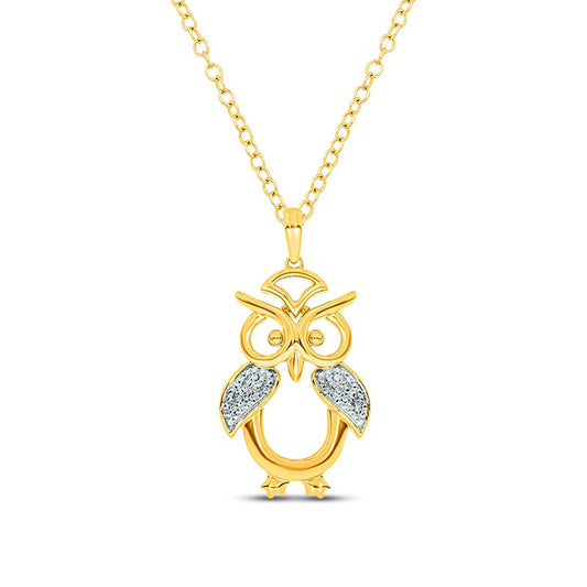 Natural Diamond Accent Owl Pendant in Sterling Silver with 14K Gold Plate