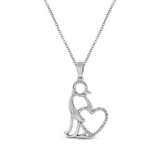 0.05 CT. T.W. Natural Diamond Penguin with Heart Pendant in Sterling Silver