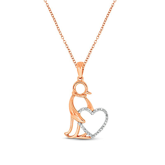 0.05 CT. T.W. Natural Diamond Penguin with Heart Pendant in Sterling Silver with 14K Rose Gold Plate