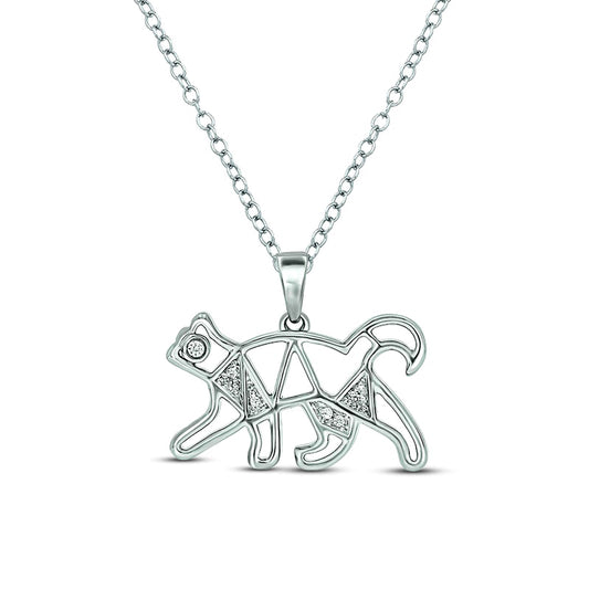 Natural Diamond Accent Geometric Cat Pendant in Sterling Silver