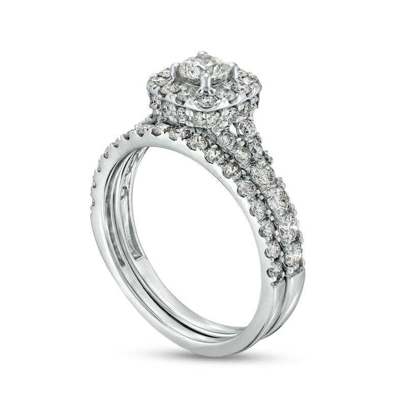 1.5 CT. T.W. Natural Diamond Cushion-Shaped Frame Split Shank Bridal Engagement Ring Set in Solid 10K White Gold