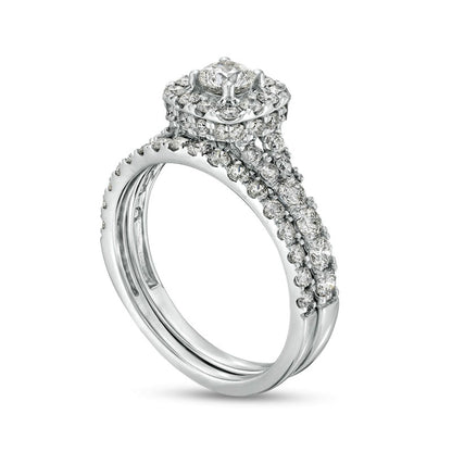 1.5 CT. T.W. Natural Diamond Cushion-Shaped Frame Split Shank Bridal Engagement Ring Set in Solid 10K White Gold