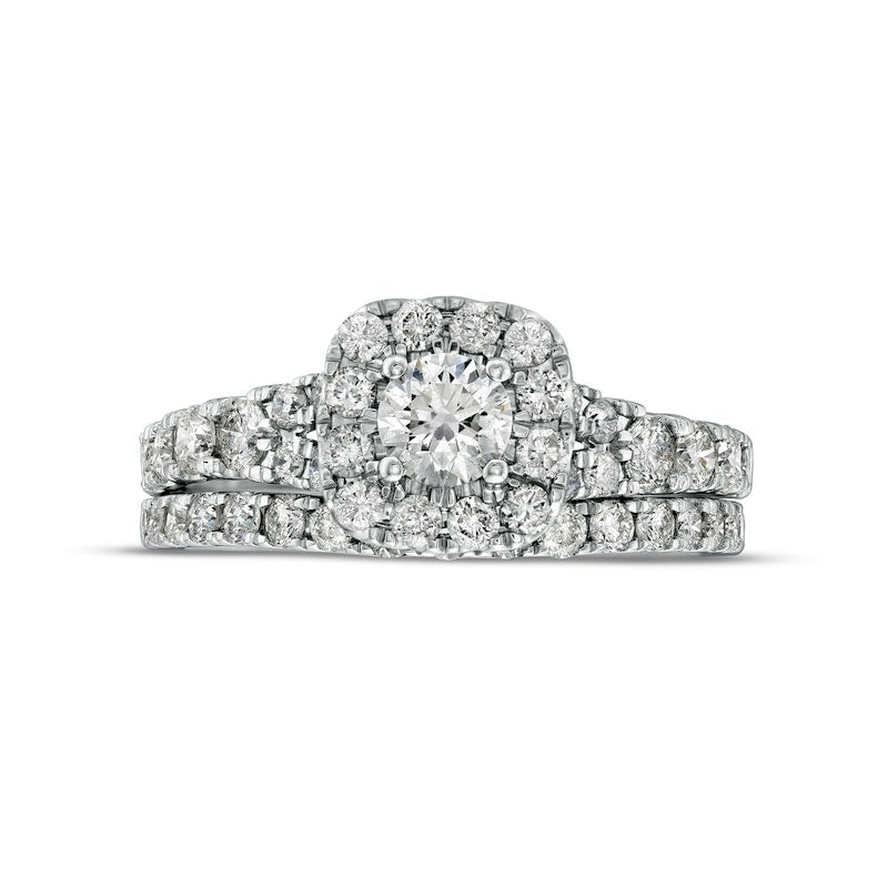 1.5 CT. T.W. Natural Diamond Cushion-Shaped Frame Split Shank Bridal Engagement Ring Set in Solid 10K White Gold