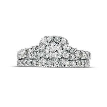 1.5 CT. T.W. Natural Diamond Cushion-Shaped Frame Split Shank Bridal Engagement Ring Set in Solid 10K White Gold