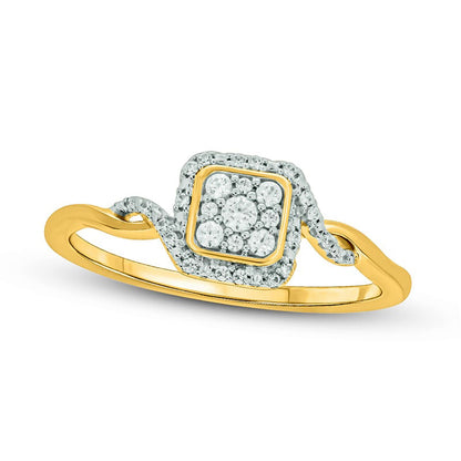 0.17 CT. T.W. Composite Cushion Natural Diamond Frame Twist Shank Promise Ring in Sterling Silver with Solid 14K Gold Plate