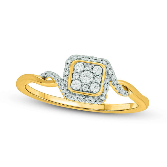 0.17 CT. T.W. Composite Cushion Natural Diamond Frame Twist Shank Promise Ring in Sterling Silver with Solid 14K Gold Plate