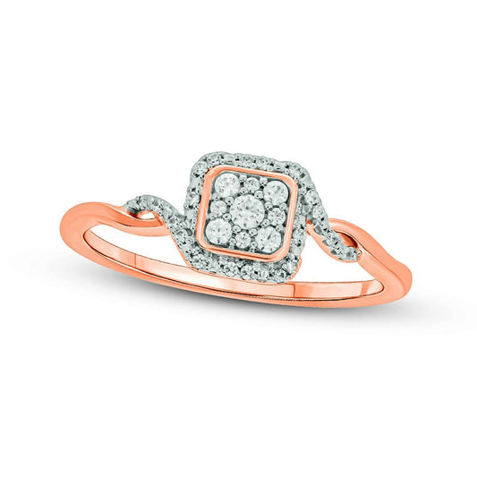 0.17 CT. T.W. Composite Cushion Natural Diamond Frame Split Shank Promise Ring in Sterling Silver with Solid 14K Rose Gold Plate