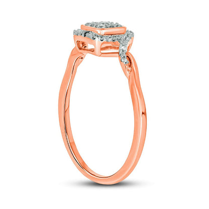 0.17 CT. T.W. Composite Cushion Natural Diamond Frame Split Shank Promise Ring in Sterling Silver with Solid 14K Rose Gold Plate