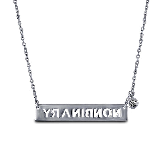 0.05 CT. T.W. Natural Diamond Solitaire "NONBINARY" Sideways Bar Necklace in Sterling Silver