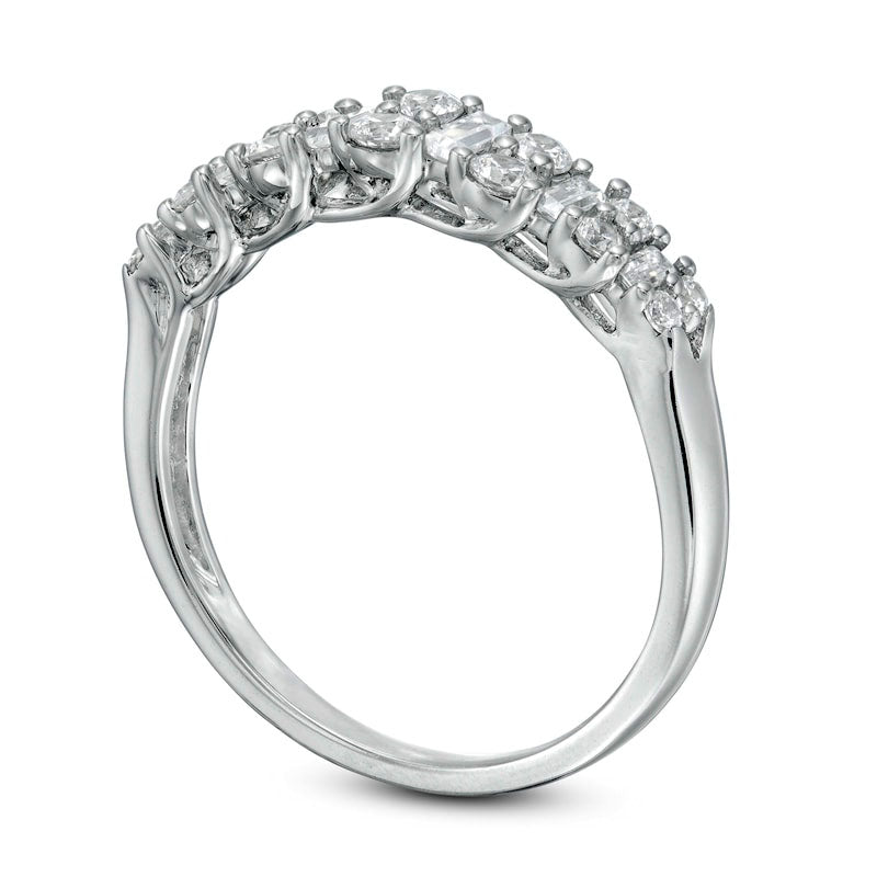 0.63 CT. T.W. Baguette and Round Natural Diamond Band in Solid 14K White Gold