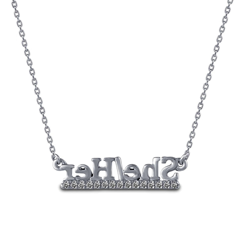 0.07 CT. T.W. Natural Diamond Underlined "She/Her" Necklace in Sterling Silver