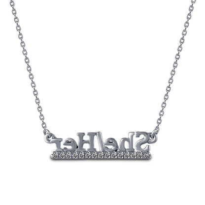 0.07 CT. T.W. Natural Diamond Underlined "She/Her" Necklace in Sterling Silver