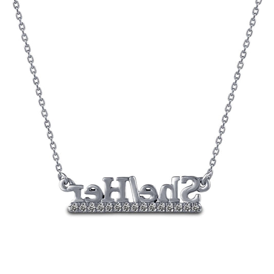 0.07 CT. T.W. Natural Diamond Underlined "She/Her" Necklace in Sterling Silver