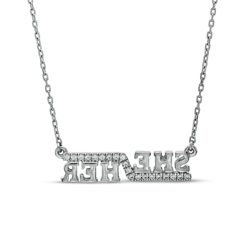0.1 CT. T.W. Natural Diamond "SHE/HER" Necklace in Sterling Silver