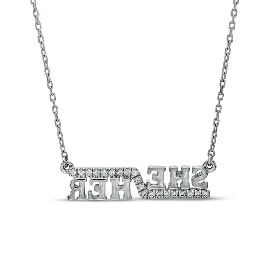 0.1 CT. T.W. Natural Diamond "SHE/HER" Necklace in Sterling Silver