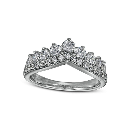 1.0 CT. T.W. Natural Diamond Nine Stone Antique Vintage-Style Contour Band in Solid 14K White Gold