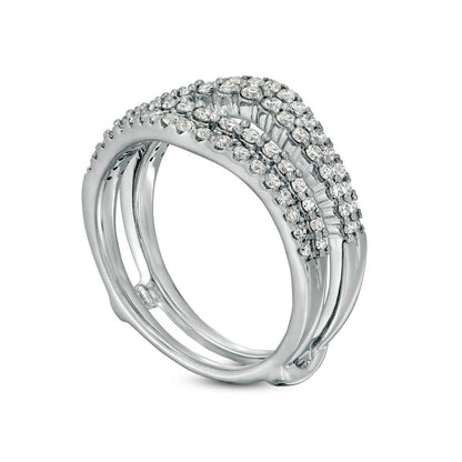 0.63 CT. T.W. Natural Clarity Enhanced Diamond Contour Double Row Solitaire Enhancer in Solid 14K White Gold