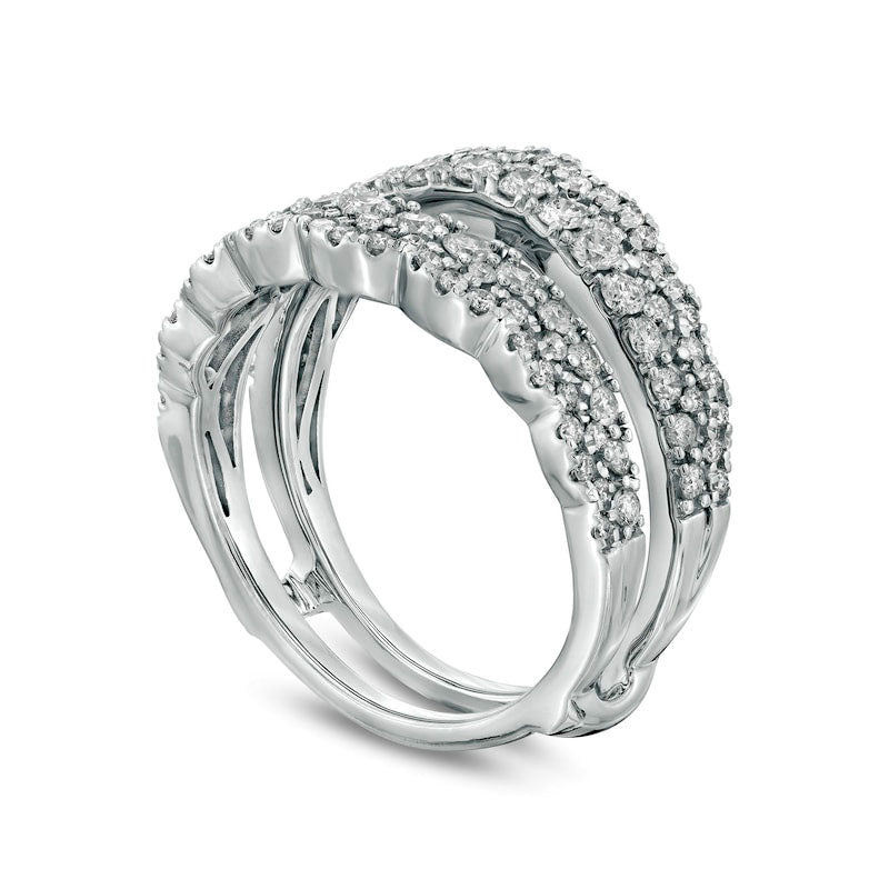 1.0 CT. T.W. Natural Clarity Enhanced Diamond Double Row Scallop Edge Solitaire Enhancer in Solid 14K White Gold