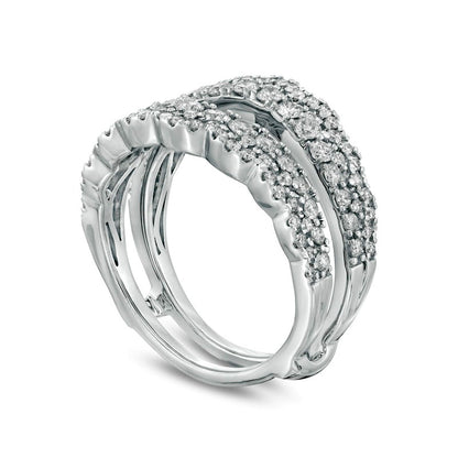 1.0 CT. T.W. Natural Clarity Enhanced Diamond Double Row Scallop Edge Solitaire Enhancer in Solid 14K White Gold
