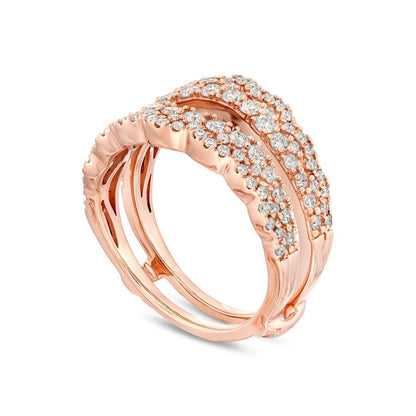 1.0 CT. T.W. Natural Clarity Enhanced Diamond Double Row Scallop Edge Solitaire Enhancer in Solid 14K Rose Gold