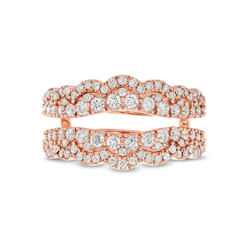 1.0 CT. T.W. Natural Clarity Enhanced Diamond Double Row Scallop Edge Solitaire Enhancer in Solid 14K Rose Gold