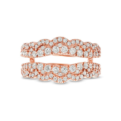 1.0 CT. T.W. Natural Clarity Enhanced Diamond Double Row Scallop Edge Solitaire Enhancer in Solid 14K Rose Gold
