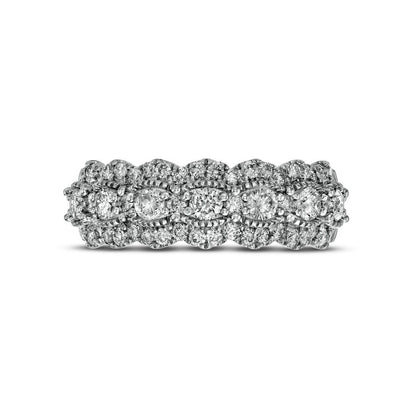 1.0 CT. T.W. Natural Diamond Triple Row Scallop Edge Anniversary Band in Solid 14K White Gold