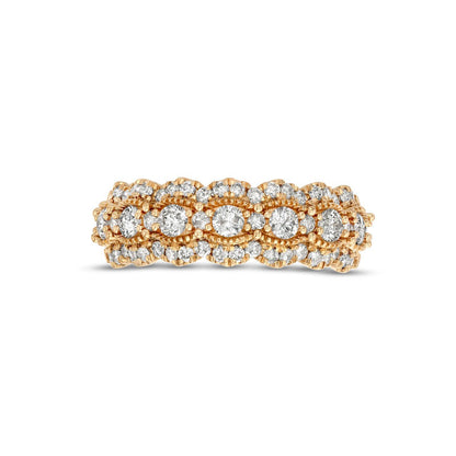 1.0 CT. T.W. Natural Diamond Triple Row Scallop Edge Anniversary Band in Solid 14K Gold