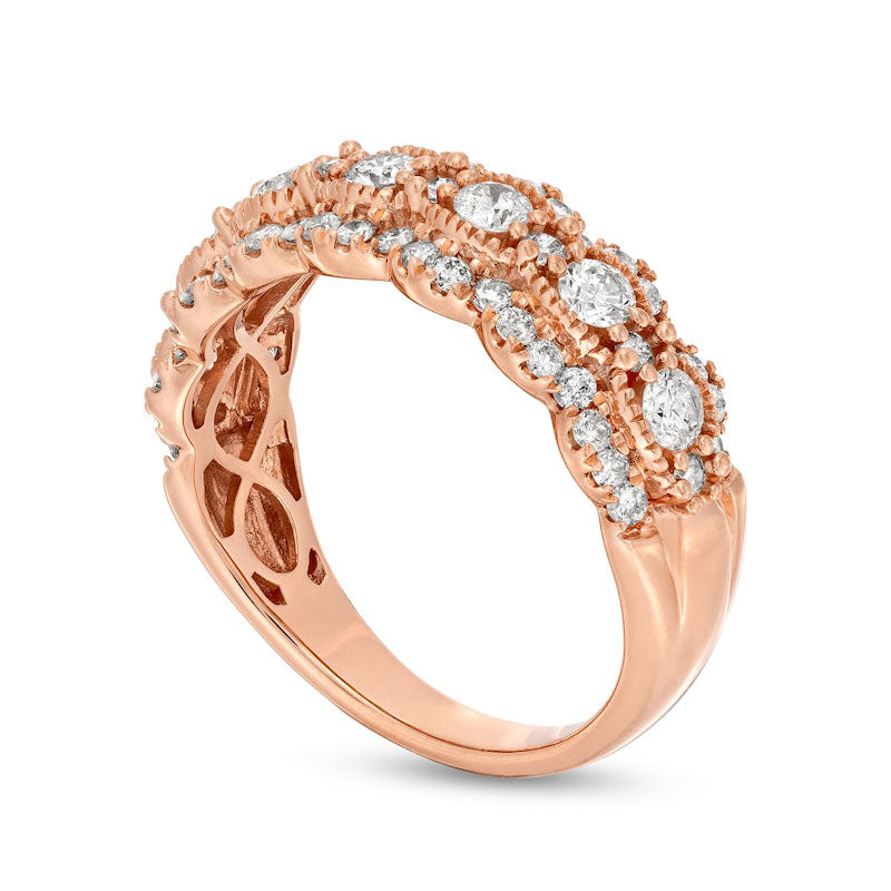 1.0 CT. T.W. Natural Diamond Triple Row Scallop Edge Anniversary Band in Solid 14K Rose Gold
