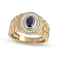 Men's Oval Blue Sapphire and 0.20 CT. T.W. Natural Diamond Frame Nugget Shank Ring in Solid 10K Yellow Gold