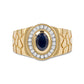 Men's Oval Blue Sapphire and 0.20 CT. T.W. Natural Diamond Frame Nugget Shank Ring in Solid 10K Yellow Gold