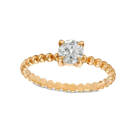 5.0mm White Topaz Bead Shank Ring in Solid 10K Yellow Gold - Size 7