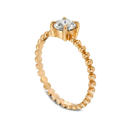 5.0mm White Topaz Bead Shank Ring in Solid 10K Yellow Gold - Size 7