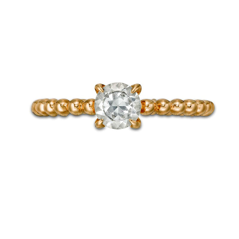 5.0mm White Topaz Bead Shank Ring in Solid 10K Yellow Gold - Size 7