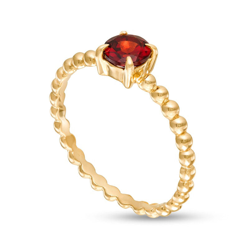 5.0mm Garnet Bead Shank Ring in Solid 10K Yellow Gold