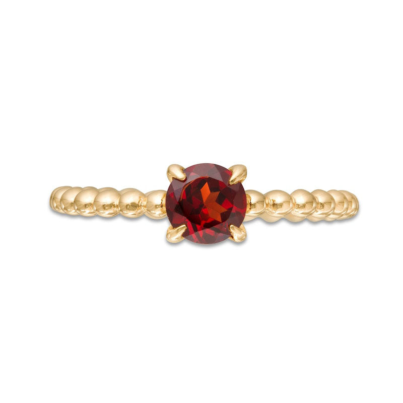 5.0mm Garnet Bead Shank Ring in Solid 10K Yellow Gold