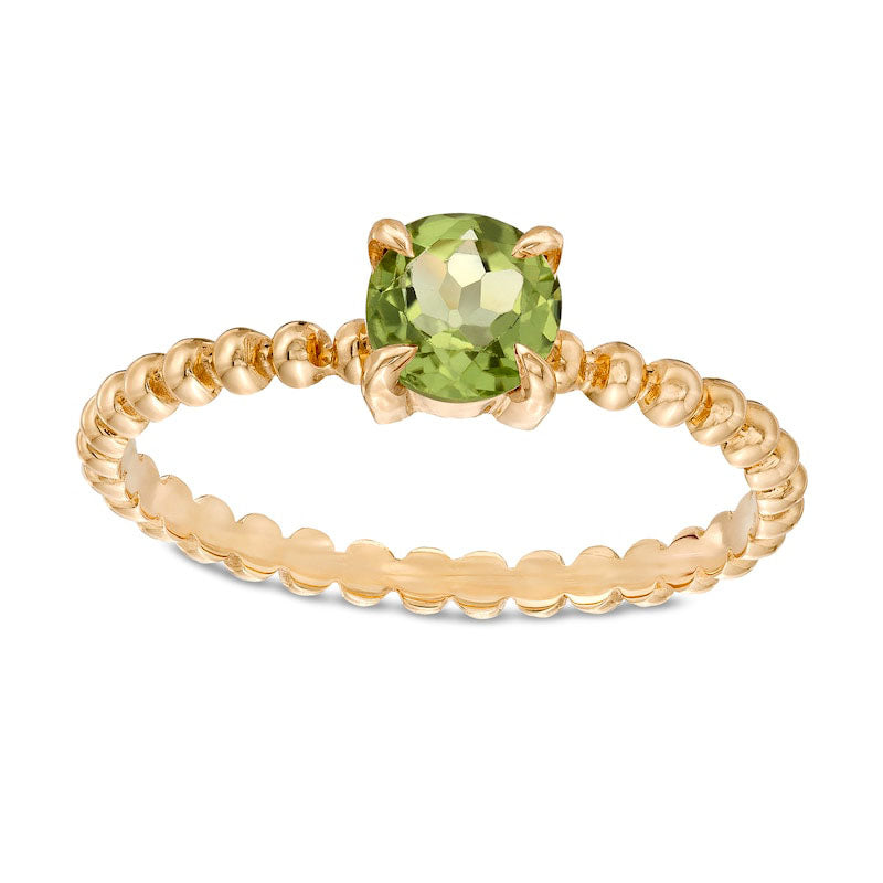 5.0mm Peridot Bead Shank Ring in Solid 10K Yellow Gold - Size 7