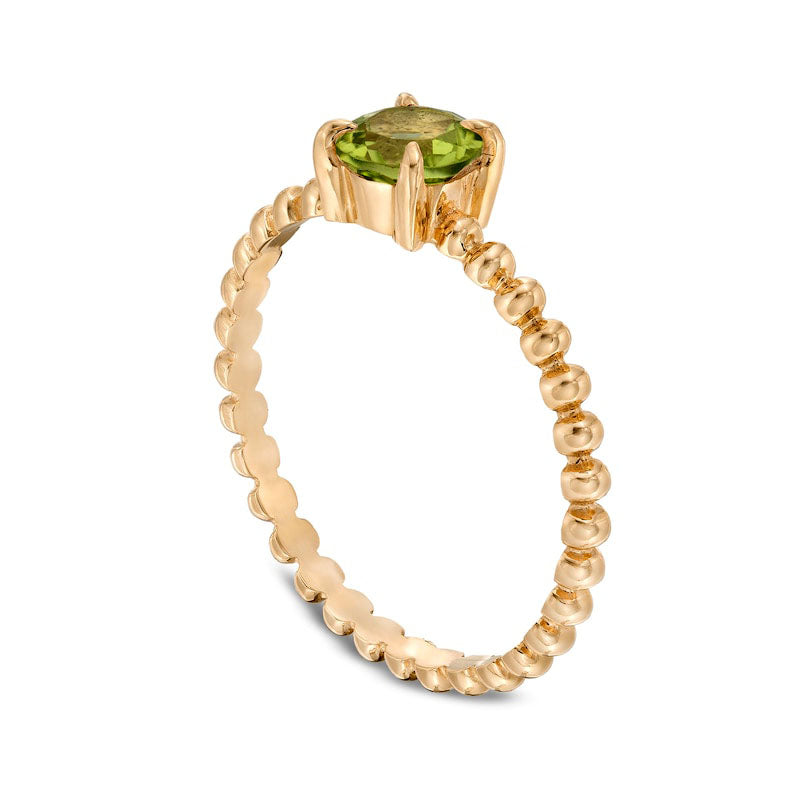 5.0mm Peridot Bead Shank Ring in Solid 10K Yellow Gold - Size 7