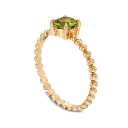 5.0mm Peridot Bead Shank Ring in Solid 10K Yellow Gold - Size 7