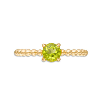 5.0mm Peridot Bead Shank Ring in Solid 10K Yellow Gold - Size 7