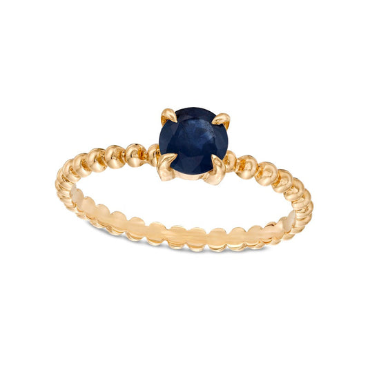 5.0mm Blue Sapphire Bead Shank Ring in Solid 10K Yellow Gold