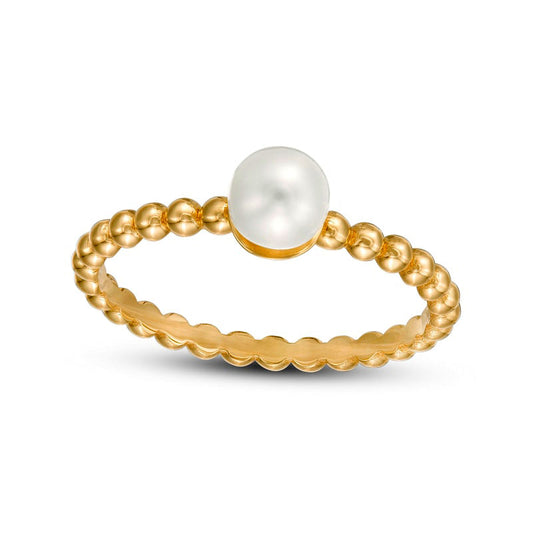 5.0mm Cultured Freshwater Pearl Bead Shank Ring in Solid 10K Yellow Gold