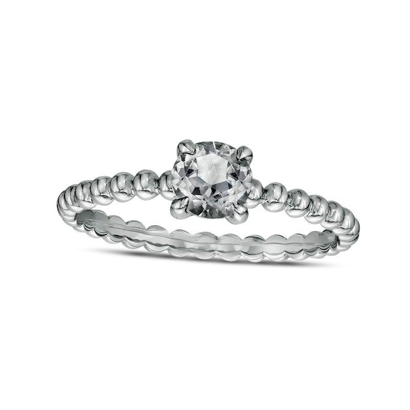 5.0mm White Topaz Beaded Comfort-Fit Stackable Ring in Solid 10K White Gold - Size 7