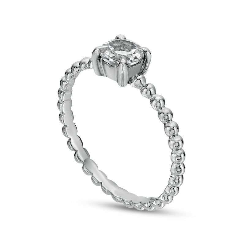 5.0mm White Topaz Beaded Comfort-Fit Stackable Ring in Solid 10K White Gold - Size 7
