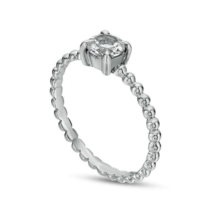 5.0mm White Topaz Beaded Comfort-Fit Stackable Ring in Solid 10K White Gold - Size 7