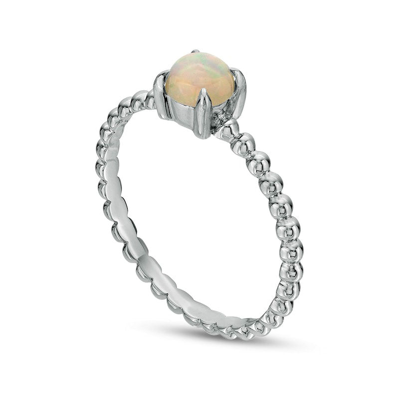 5.0mm Opal Beaded Comfort-Fit Stackable Ring in Solid 10K White Gold - Size 7
