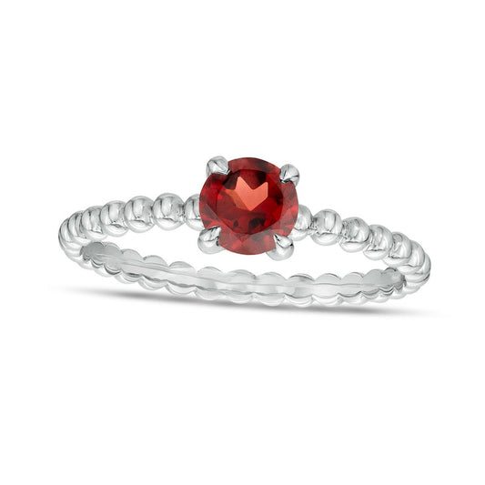 5.0mm Garnet Beaded Comfort-Fit Stackable Ring in Solid 10K White Gold - Size 7