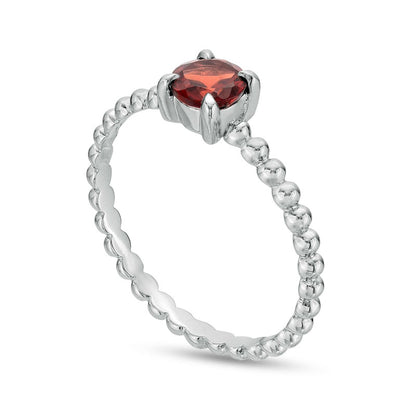 5.0mm Garnet Beaded Comfort-Fit Stackable Ring in Solid 10K White Gold - Size 7