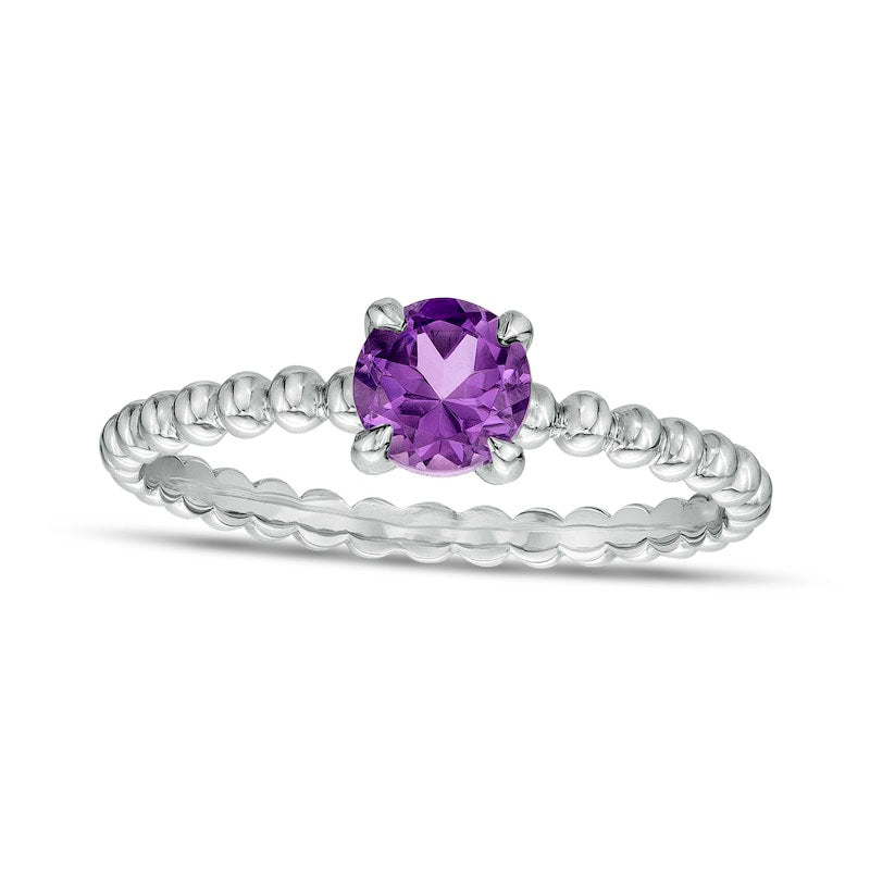 5.0mm Amethyst Beaded Comfort-Fit Stackable Ring in Solid 10K White Gold - Size 7